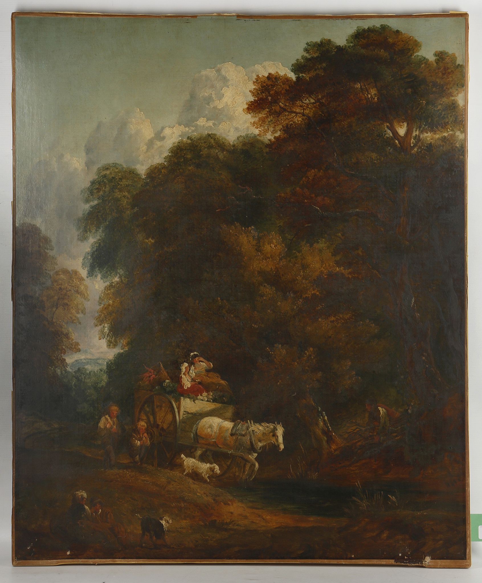 Late 18th century English school, 'Off to Market'. Oil on canvas, a family of farmers in a laden