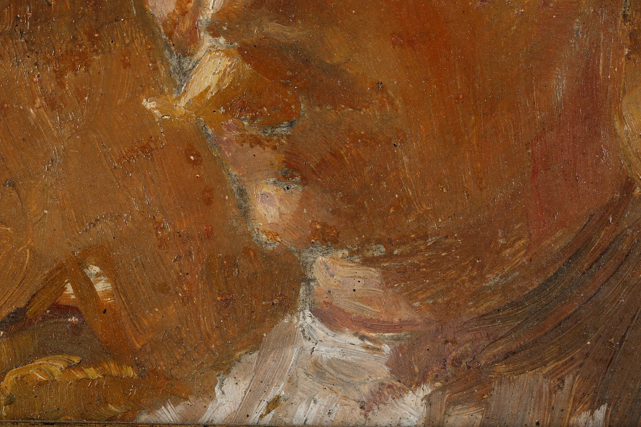 Circa 1900, small impressionistic oil on card portrait of a mustachioed man, verso, an au plein - Image 3 of 6