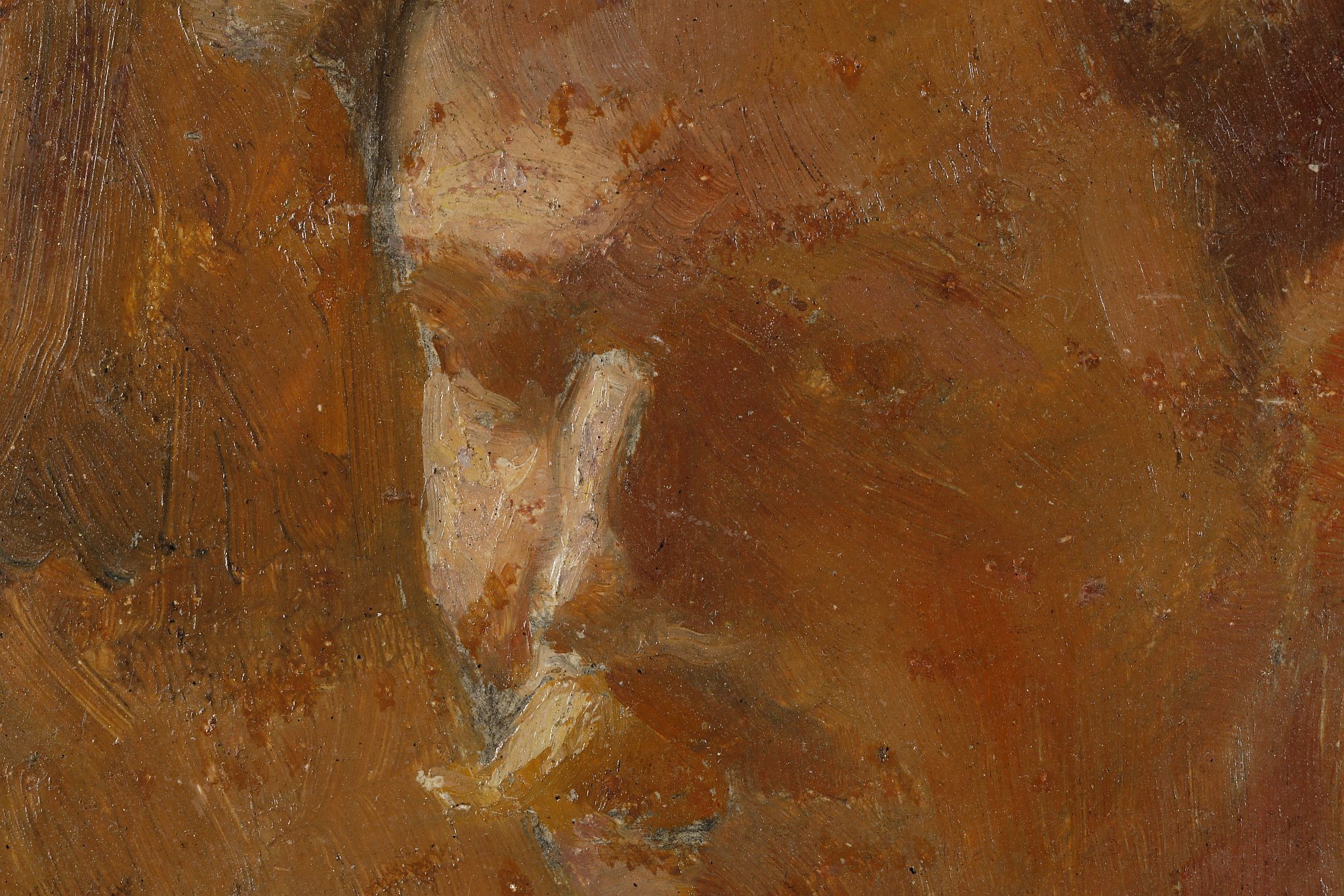 Circa 1900, small impressionistic oil on card portrait of a mustachioed man, verso, an au plein - Image 2 of 6