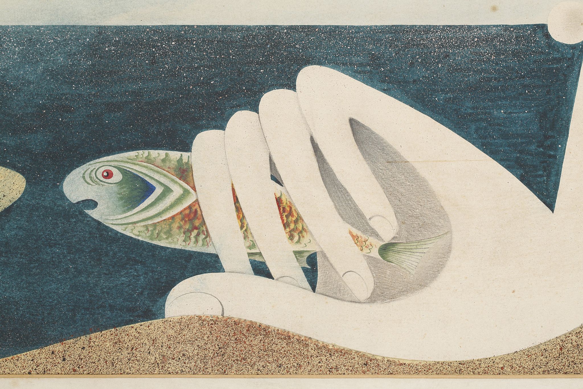 Roderick Bisson, 'Nautilus, Starfish in the Hand'. Watercolour, gouache, pencil and spray. A - Image 2 of 6