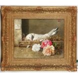 Horacio Lengo Y Martinez 1838-1890, Spanish. 'C'est Sa Fete'. OIl on panel. A white dove resting