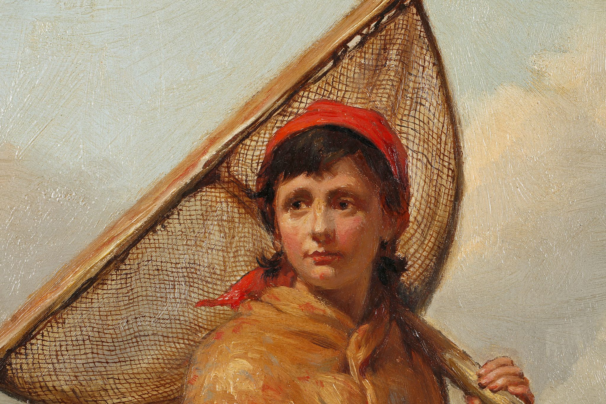 Jonathan Pratt (British, 1835-1911). 'Fisher Girl'. Adehcate oil on artist's milled board, laid to - Image 3 of 10