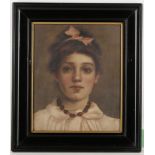 Attributed to Edwin Harris R.B.S.A. 1855-1906. 'Portrait of a Girl'. A fine oil on canvas portrait