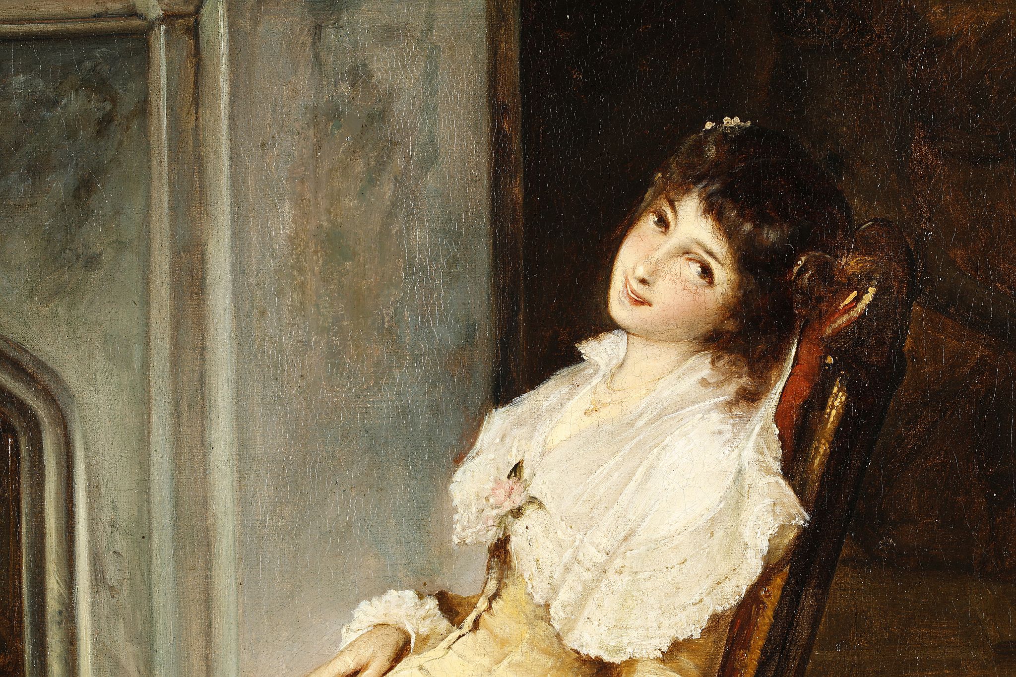 Attributed to Charles Louis Baugniet 1814-1886. 'Expectations'. Oil on canvas. A young woman in - Image 2 of 8
