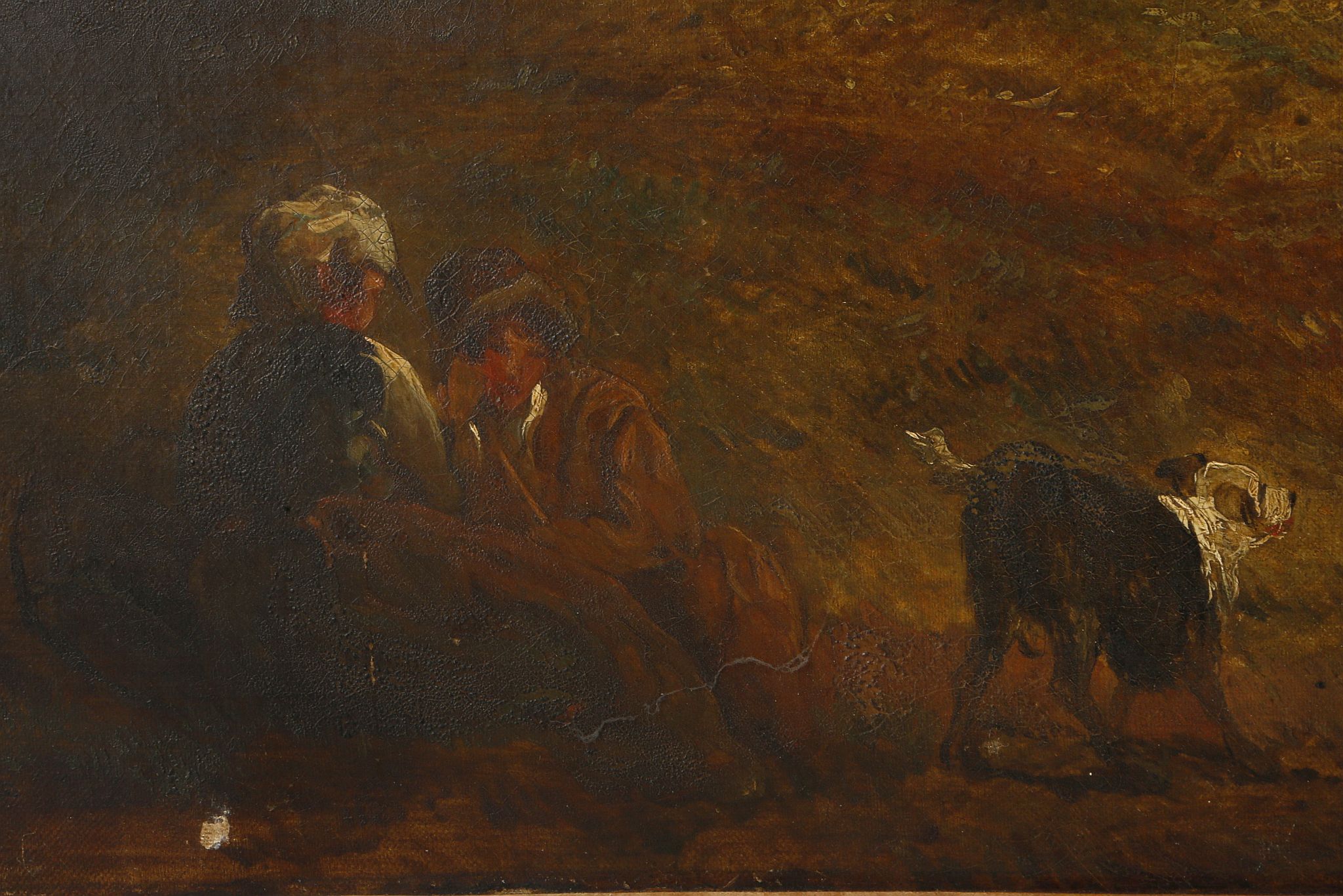 Late 18th century English school, 'Off to Market'. Oil on canvas, a family of farmers in a laden - Image 3 of 7