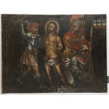 Circa 17th century, Cuzco school - Escuela Cuzquena. 'The Flagellation of Christ'. Oil on canvas. 40