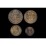 Edward VII 1902, maundy set of four coins in a red leather case with gilt enrichment, bust right /