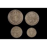 George V 1921, maundy set of four coins in a gilt embellished red morroc leather case, bust left /