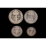 Victoria 1892, maundy set of four coins, veiled head left / value in Arabic numerals beneath crown