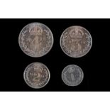 George V 1918, maundy set of four coins, bust left / values in Arabic numerals, crown over garlands,