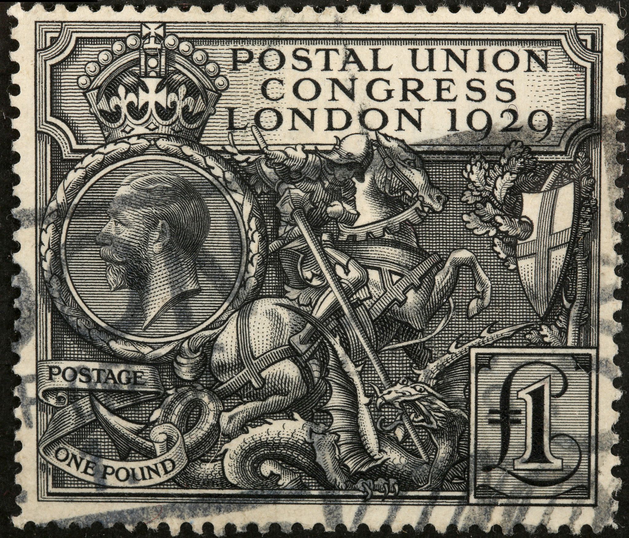 G.B. 1929, SG438, £1 black, postal  Union Congress, used.