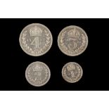 George VI 1937, maundy set of four coins in a gilt enriched red leather case, bust left / values