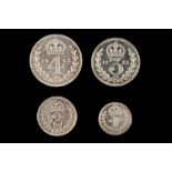 George VI 1952, maundy set of four coins in a gilt embellished blue leather case, bust left /