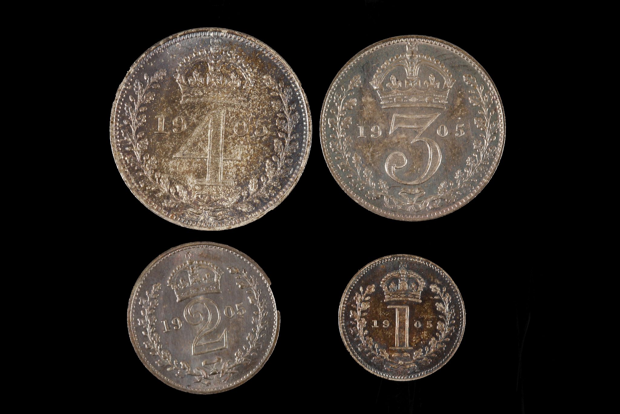 Edward VII 1905, maundy money set of four coins, bust right / Arabic values beneath crown within