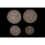 Anne 1705, maundy set of four coins in a later red leather case, bust left / value in crowned Arabic