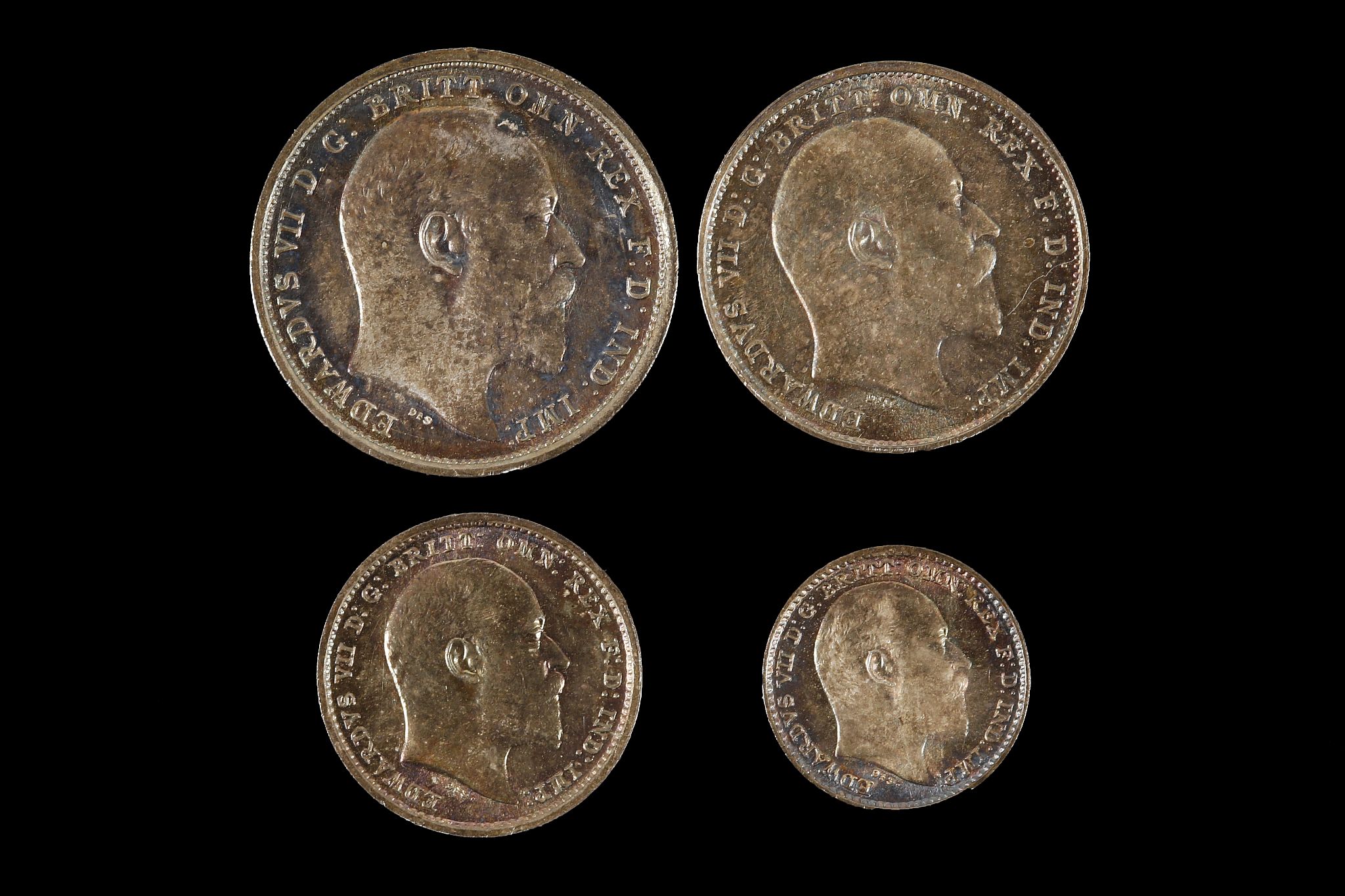 Edward VII 1902, maundy set of four coins in a red leather case with gilt enrichment, bust right / - Image 2 of 2