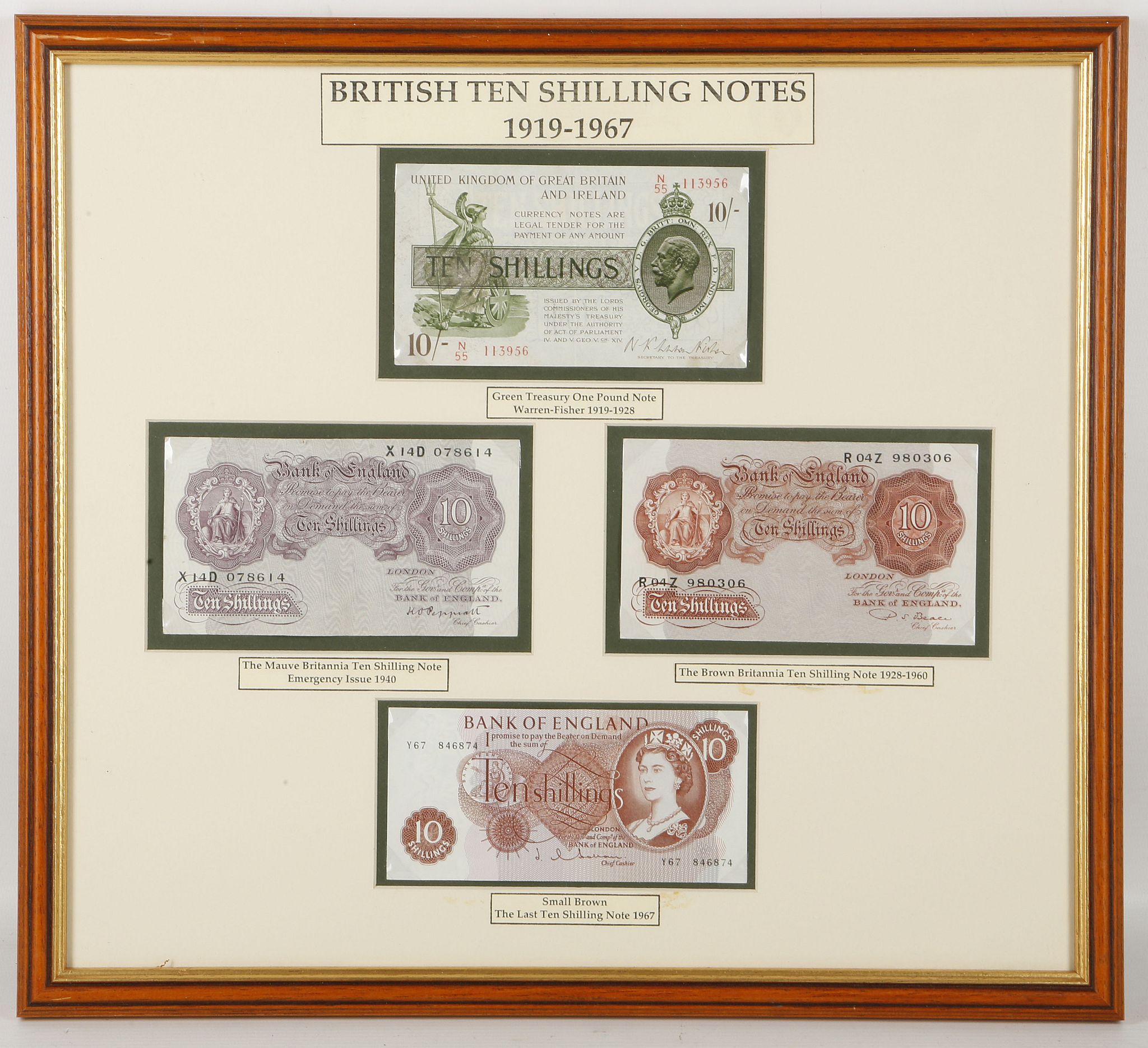 A selection of bank notes to include a Warren Fisher £1 and 10/- note, pappiet blue £1 and mauve