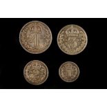 Victoria 1895, maundy set of four coins, veiled bust left / values, Arabic numerals beneath crown