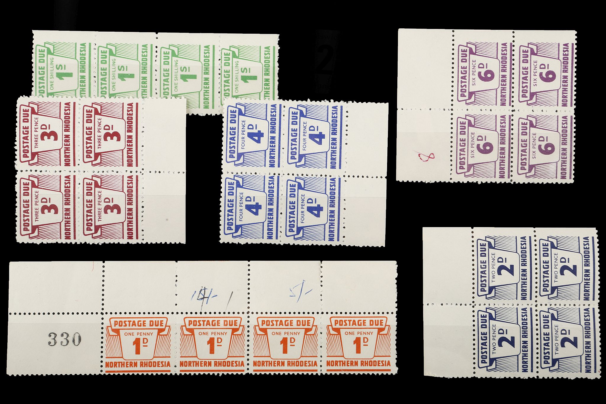 Northern Rhodesia1963, D5/10 set of six in blocks of four, all marinal, MNH, cat. value £120.