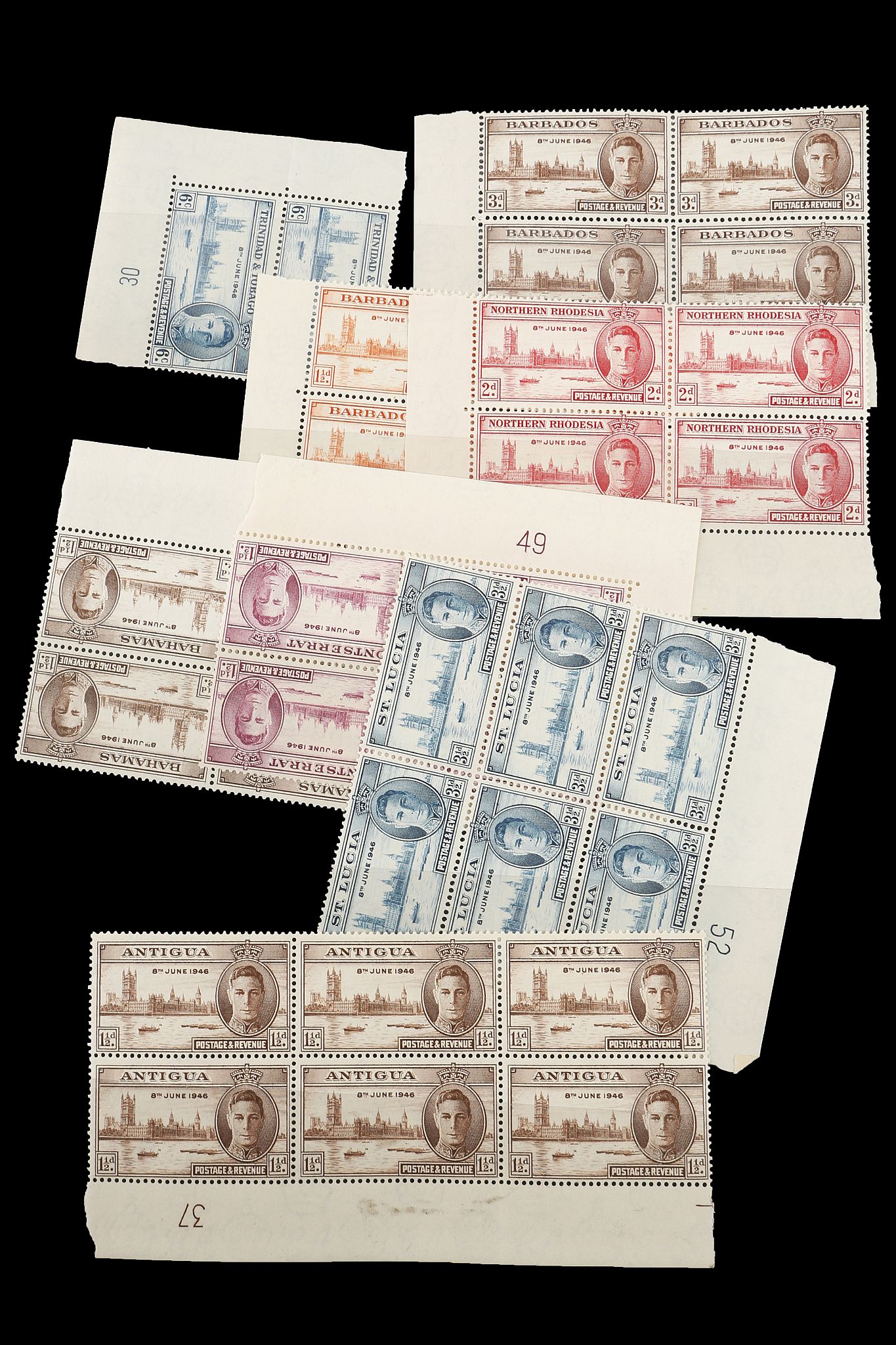 An interesting collection of 1946 victory stamps in various blocks, pairs, singles etc, many - Image 9 of 9