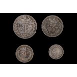 George IIII 1825, maundy set of four coins, laureted bust left /  crowned values within garlands,