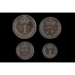 Victoria 1901, maundy set of four coins in a gilt enriched leather case, bust left veiled / values