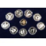 1989-1991, France Albertville '92 Winter Olympics, gold and silver proof coins, set of ten coins