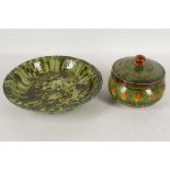 A Tang style green glazed box and cover with orange streaks, 13cm, together with a marble effect