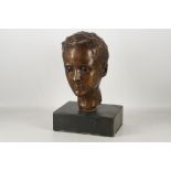 Attributed to Armand Sinko, b.1934, French school, partially signed bronze bust of a young girl,