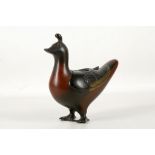 A Chinese or Japanese lacquered bronze duck form censor.