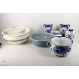A collection of Staffordshire pottery bowls, vases etc, including a Royal Doulton chamber pot