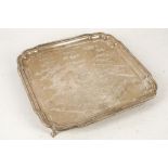 A mid 20th century, hallmarked silver salver of square section, Birmingham 1940's, A/F.