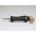 Corkscrew - A 19th century steel four pillar rack and pinion King's corkscrew, turned ivory