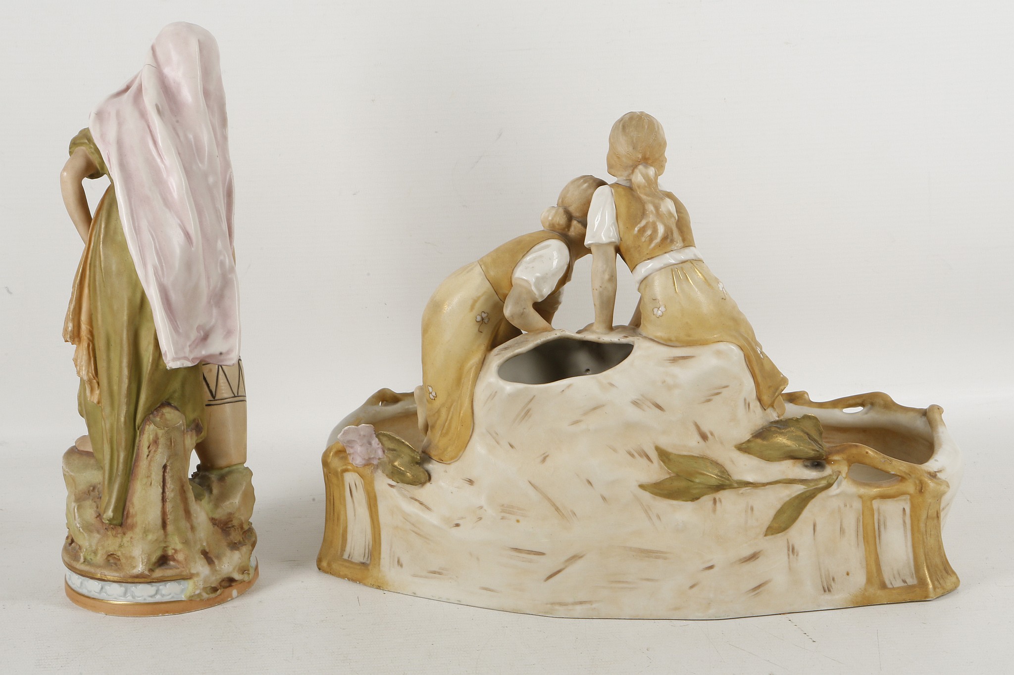 Two Royal Dux items, c.1900, to include a girl water carrier on round base, 17.5cm high and an Art - Image 2 of 2