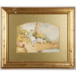 After Bakett-Foster, two charming watercolour studies of children on river bank and on a beach, 15 x