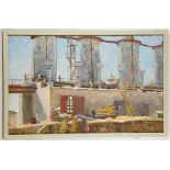 Russian, Belarus School, Sergey Tsukanov, 'Landscape view over refinery (oil) factory with figures',
