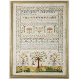 A 1974 wool and silk worked samplers worked by Catherine C. Evans in Washington D.C., 60 x 45cm,