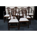 A set of six George III style mahogany dining chairs, including two elbow chairs (8).