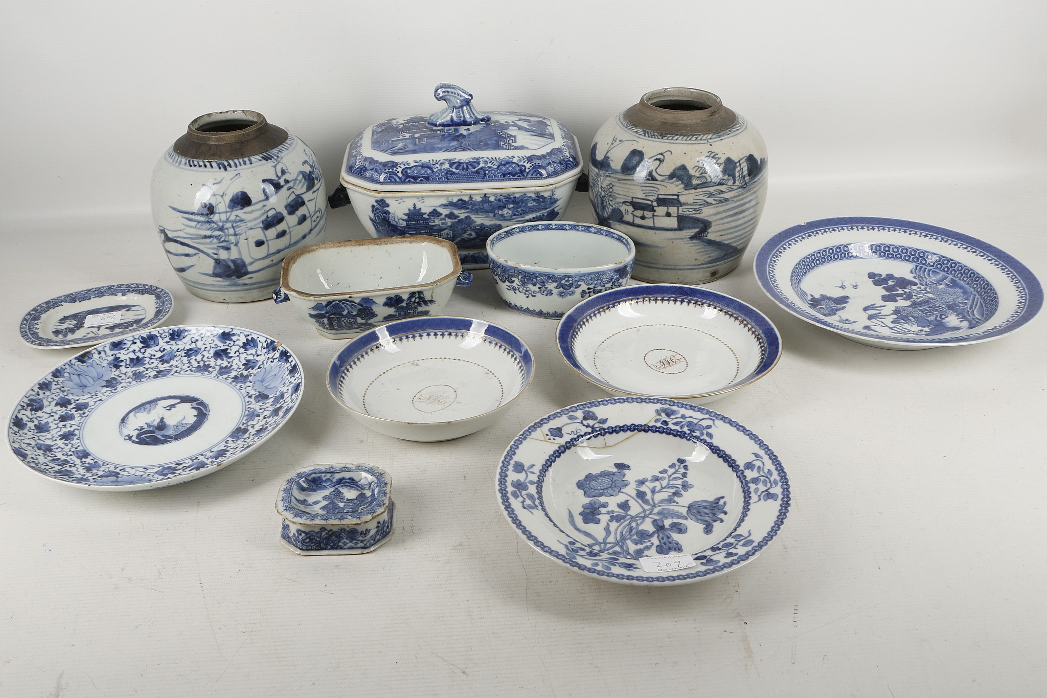 A collection of mainly 18th century, Chinese blue and white porcelain, comprising a tureen and