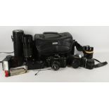 1 AI camera with 50mm 1.8 Cannon T70 camera 50 F1.8 lens, 2 flashes Speed Lito 299T with bag,