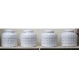 A Set of four oversized ceramic storage / ginger jars, domed lid, conjoined circular decoration,