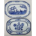 Two Chinese blue and white octagonal trays, one decorated with two deer, the other with a floral