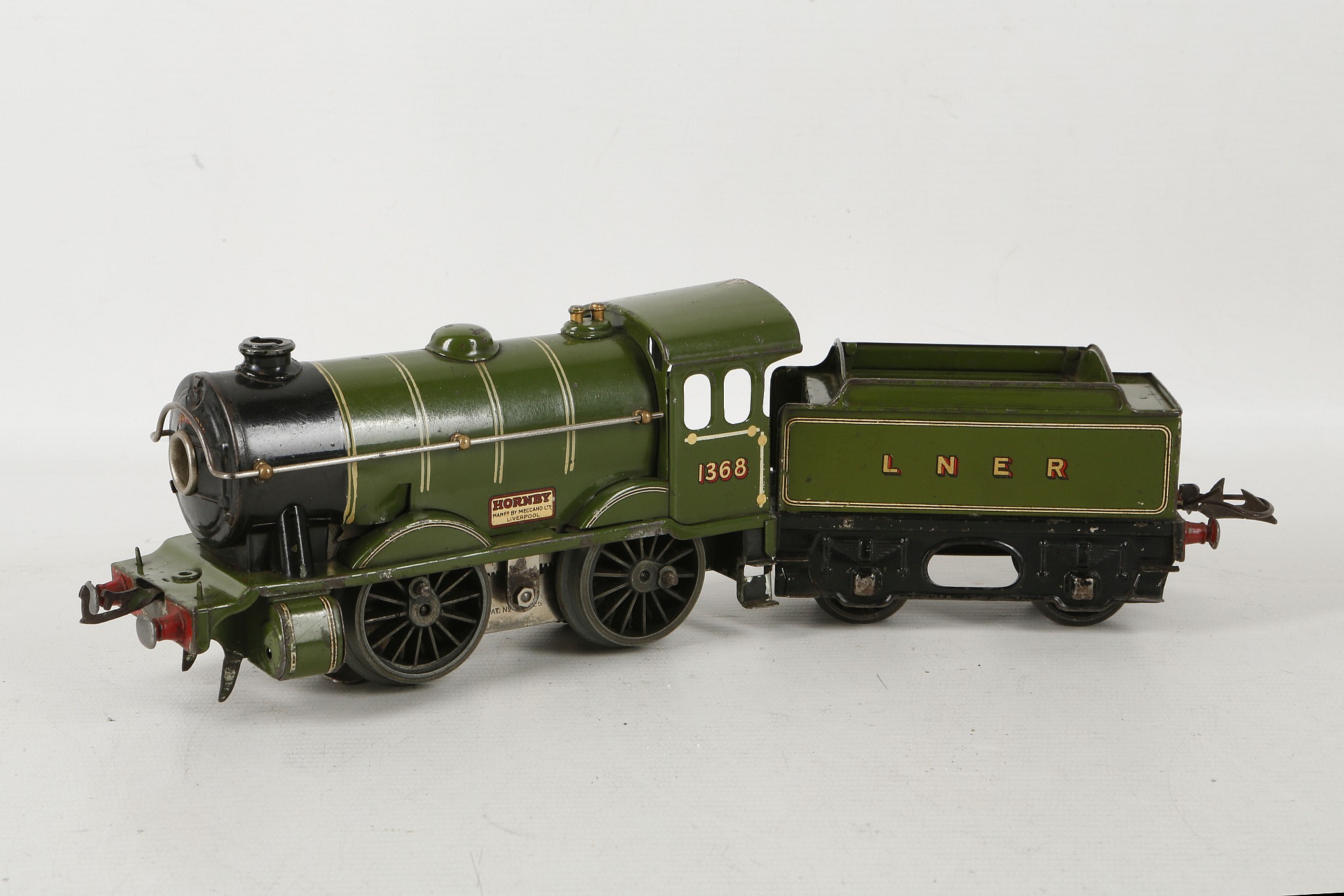 A Hornby electric locomotive 1368 and fender for LNER, both manufactured by Meccano Ltd,