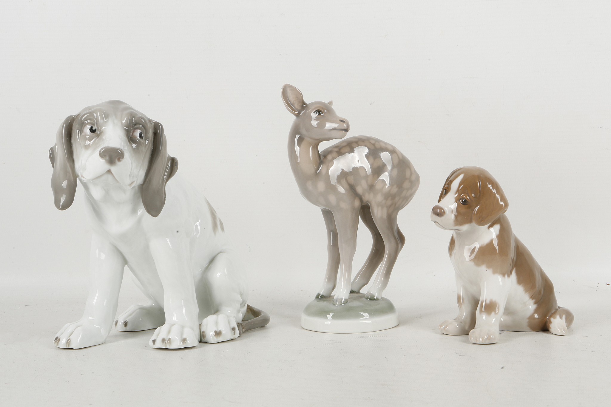 Bing & Groundhal Denmark; studies of a deer, Roebuck fawn, 17.5cm and a seated puppy, 11.8cm and a