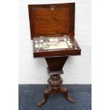 A Victorian walnut and burr walnut veneered work table, raised on carved cabriole legs, 49 x 37cm.