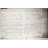 A copy on canvas of the original blueprint for the London Transport bus, 72 seater double decker,