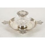 A late 19th century, hallmarked silver and crystal inkwell made for the Phelips family of