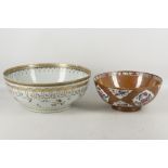 Two Chinese 18th century, famille rose punch bowls, 26cm / 33cm diameter.