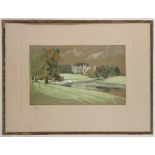 WITHDRAWN!!  Edward Brown b.1869, 'View of Woburn Abbey', watercolour and body colour on gray Signed