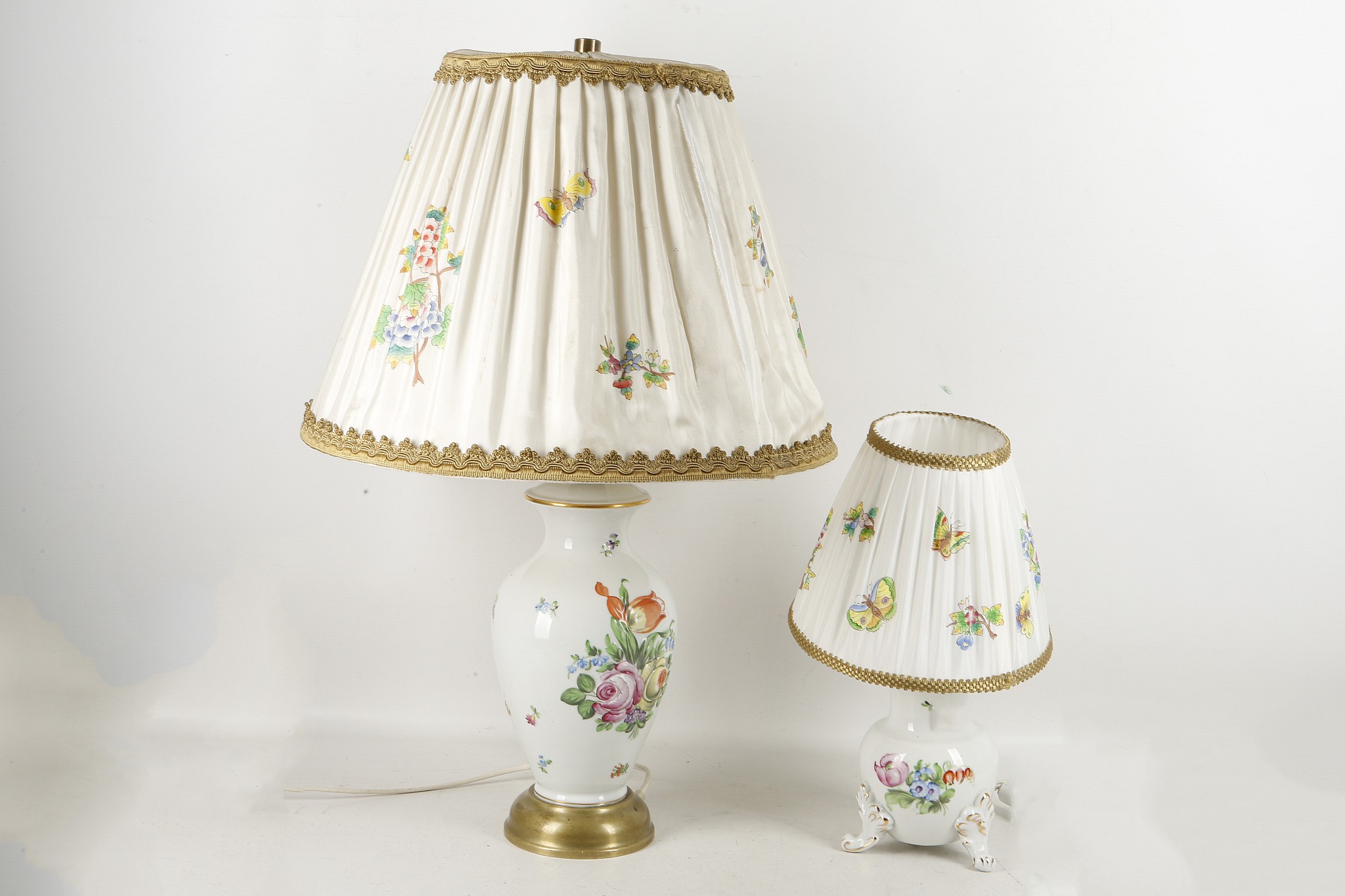 An early 20th century, Herend porcelain lamp base, moulded with flower heads, and another small